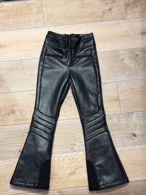 Perfect Moment Black Faux Leather Flared Pants with Quilted Knees